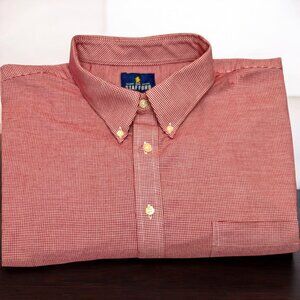 STAFFORD Travel Red Houndstooth‎ Wrinkle Free Oxford